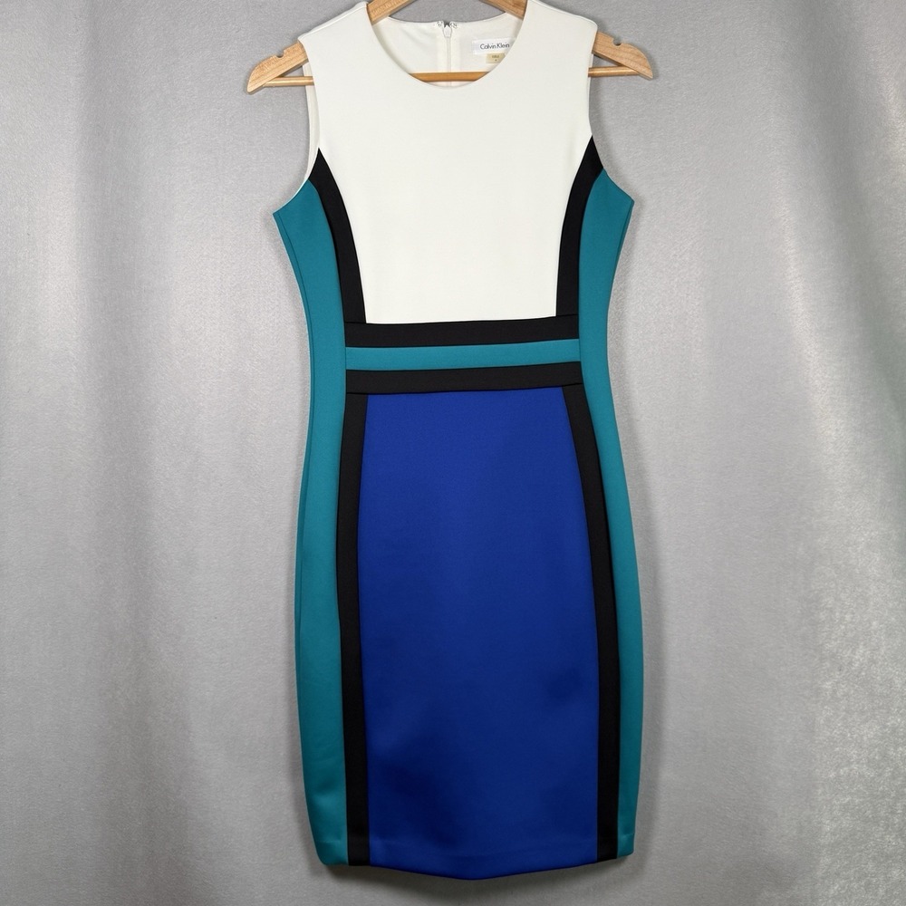 Calvin Klein Scuba Dress Workwear Slimming Bodycon Colorblock